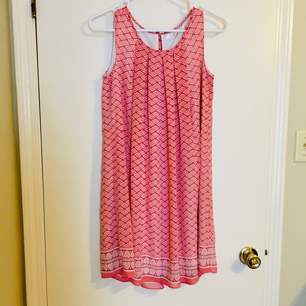 Max Studio Pink Pleated Sleeveless Trapeze Dress